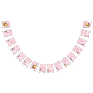 Pink Gingham Happy Birthday Wimpelkette