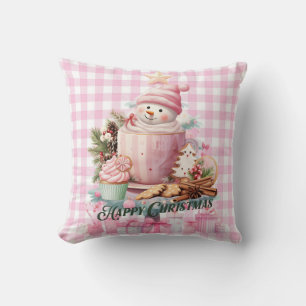 Pink Gingham Happy Christmas Pillow Kissen