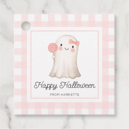 Pink Gingham Happy Halloween Niedlich Ghost Gefäll Geschenkanhänger