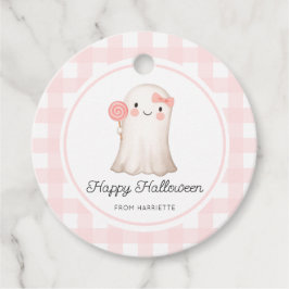 Pink Gingham Happy Halloween Niedlich Ghost Geschenkanhänger