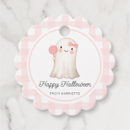 Pink Gingham Happy Halloween Niedlich Ghost Geschenkanhänger