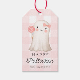 Pink Gingham Happy Halloween Niedlich Ghost Geschenkanhänger