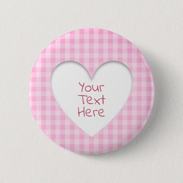 Pink Gingham Heart Button (Vorderseite)