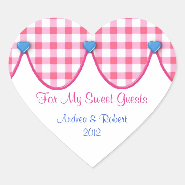 Pink Gingham Heart Candy Buffet Gefallen Sticker (Vorderseite)