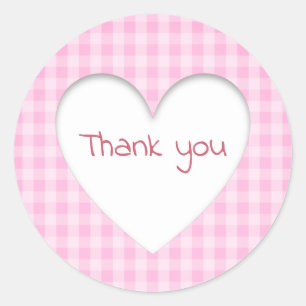 Pink Gingham Heart Runder Aufkleber