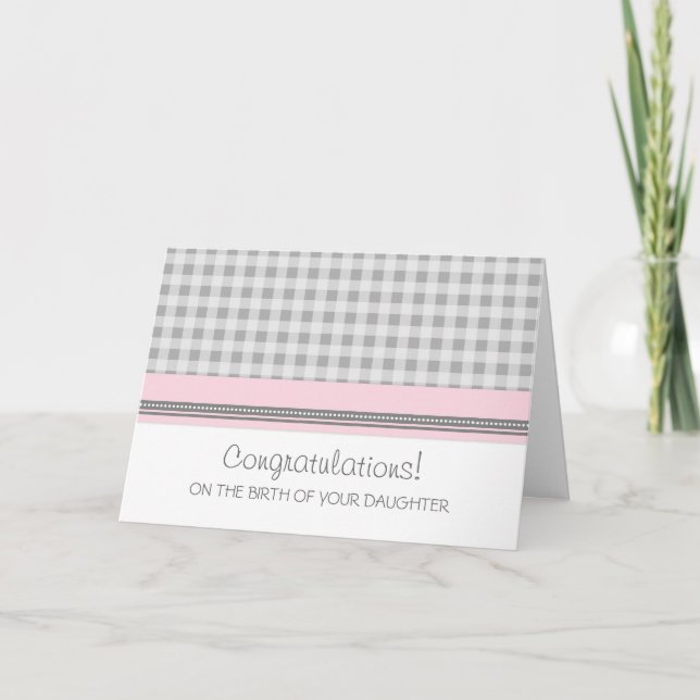 Pink Gingham Herzlichen Glückwunsch New Baby Girl Karte (Vorderseite)