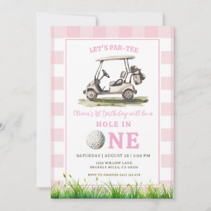 Pink Gingham Hole in One Golf Mädchen Geburtstag Einladung
