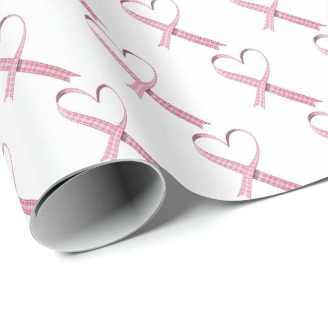 Pink Gingham hört auf Weiß Geschenkpapier (Rolleneckpunkt)