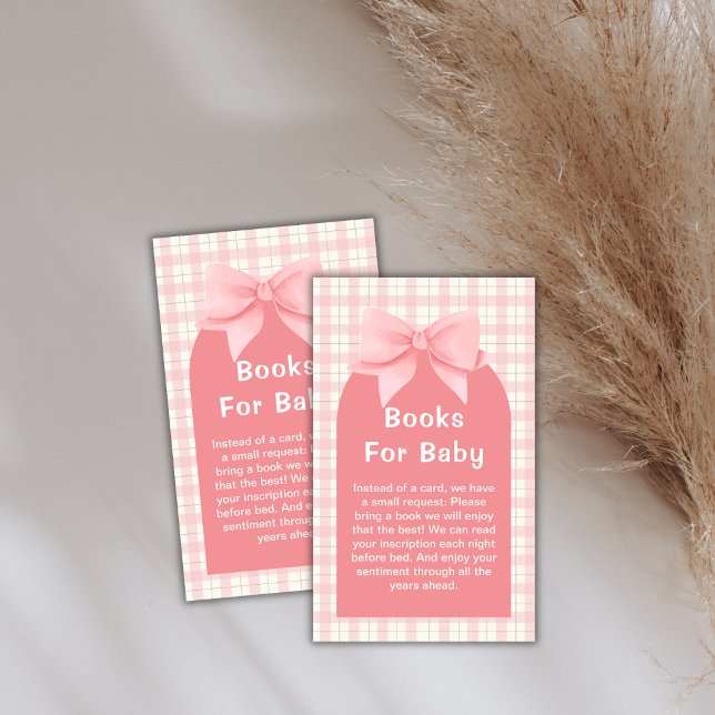 Pink Gingham Kariert Arch Books für Babydusche Begleitkarte (Pink Gingham Plaid Arch Bow Books For Baby Shower Enclosure Card)