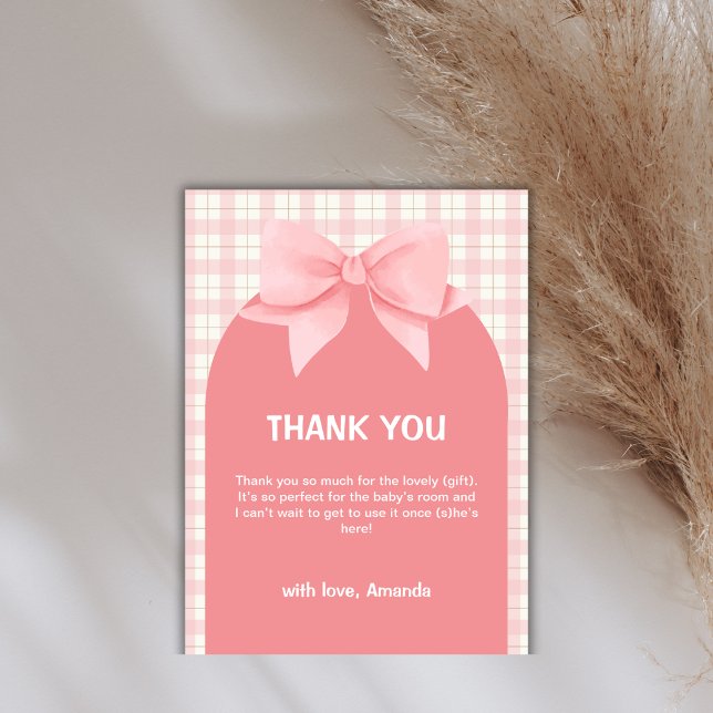 Pink Gingham Kariert Arch Bow Baby Dusche Vielen D Dankeskarte (Pink Gingham Plaid Arch Bow Baby Shower Thank You)