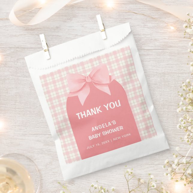 Pink Gingham Kariert Arch Bow Baby Dusche Vielen D Geschenktütchen (Ausgeschnitten)