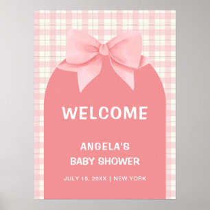 Pink Gingham Kariert Arch Bow Baby Dusche Willkomm Poster