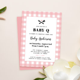 Pink Gingham Kariert Baby Dusche GRILLEN Einladung