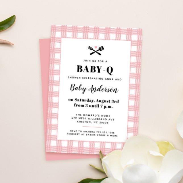 Pink Gingham Kariert Baby Dusche GRILLEN Einladung (Von Creator hochgeladen)