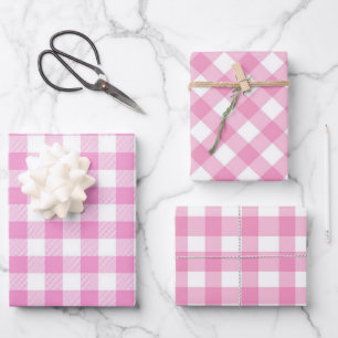 Pink Gingham Kariert Birthday Party Geschenkpapier Set