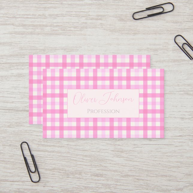 Pink Gingham Kariert Checkered Pattern Visitenkarte (Vorderseite/Rückseite Beispiel)