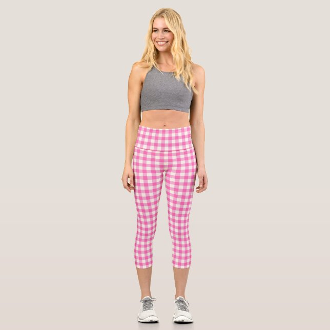 Pink Gingham Kariert Cotattcore Capri Leggings (Vorderseite)