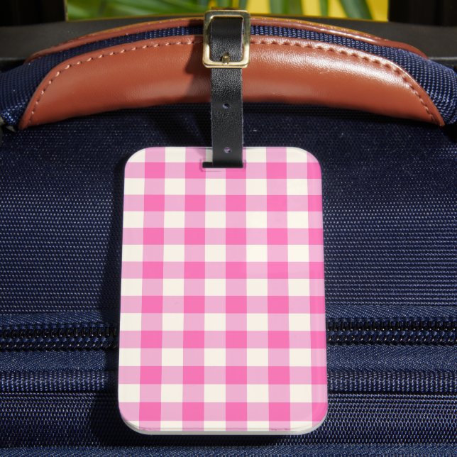 Pink Gingham Kariert Cotattcore Gepäckanhänger (Vorderseite Insitu 2)