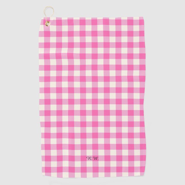 Pink Gingham Kariert Cotattcore Golfhandtuch (Vorderseite)