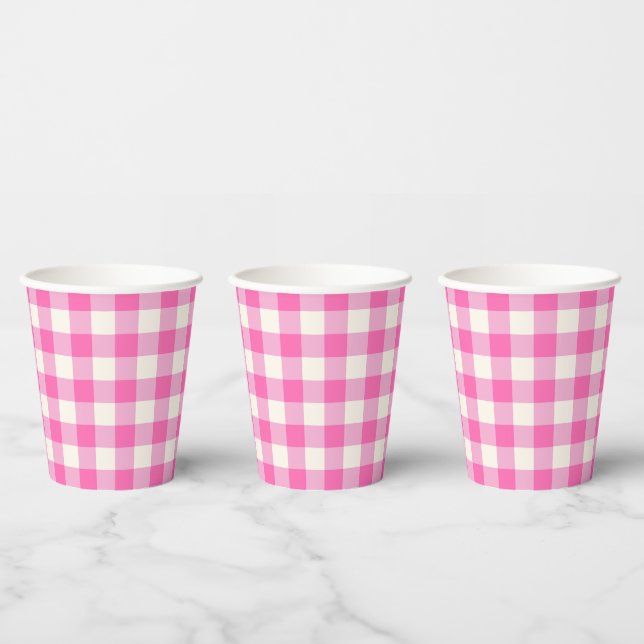 Pink Gingham Kariert Cotattcore Pappbecher (Multi)