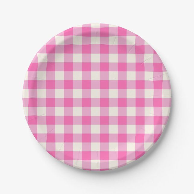 Pink Gingham Kariert Cotattcore Pappteller (Vorderseite)