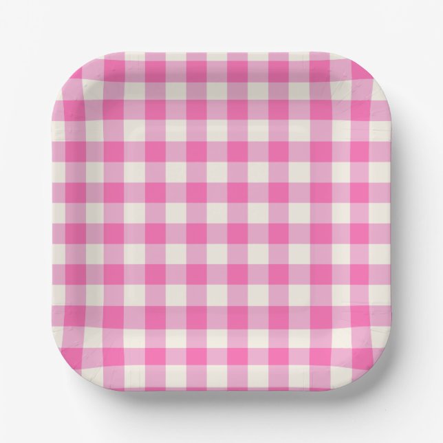 Pink Gingham Kariert Cotattcore Pappteller (Vorderseite)