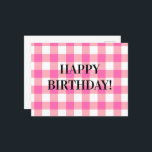 Pink Gingham Kariert Cotattcore Postkarte<br><div class="desc">Moderner Picknick-Trend im Frühling mit Gingham kariertes Tartan Muster in heißen Rosa und Weiß.</div>