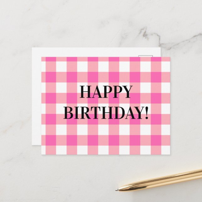 Pink Gingham Kariert Cotattcore Postkarte (Vorderseite/Rückseite Beispiel)