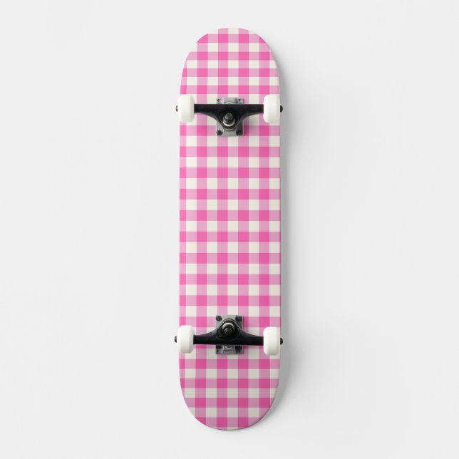 Pink Gingham Kariert Cotattcore Skateboard (Vorderseite)