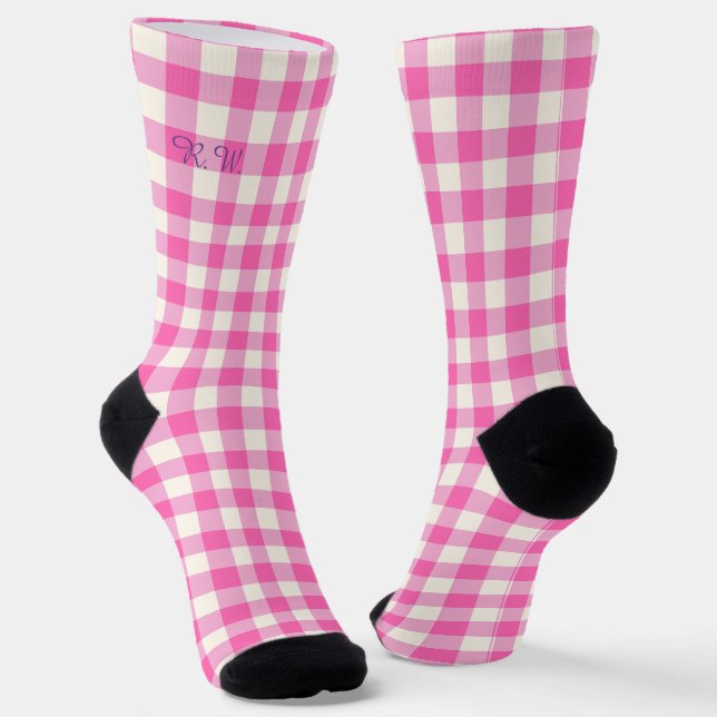 Pink Gingham Kariert Cotattcore Socken (Gewinkelt)