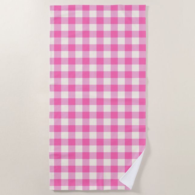 Pink Gingham Kariert Cotattcore Strandtuch (Vorderseite)