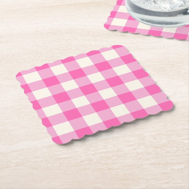 Pink Gingham Kariert Cotattcore Untersetzer (angewinkelt)
