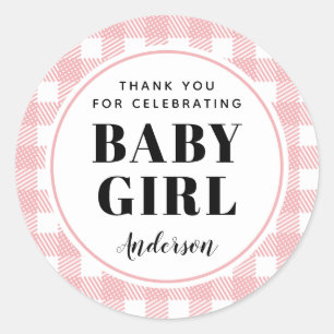 Pink Gingham Kariert Danke, Baby Girl Runder Aufkleber