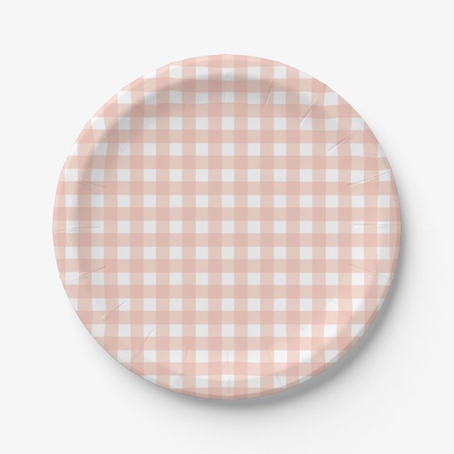 Pink Gingham Kariert Girl Birthday Pappteller (Vorderseite)