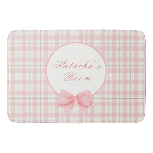 Pink Gingham Kariert Girl Individuelle Name Kinder Badematte (Vorderseite)