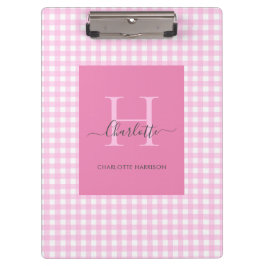 Pink Gingham Kariertes Muster Niedlich Personalisi Klemmbrett
