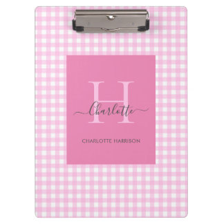 Pink Gingham Kariertes Muster Niedlich Personalisi Klemmbrett