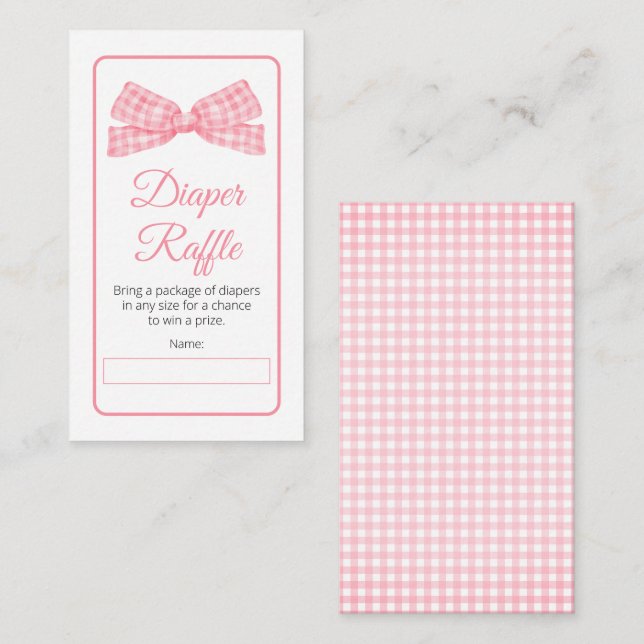 Pink Gingham Karo Bow Baby Dusche Windelwanne Begleitkarte (Vorne/Hinten)