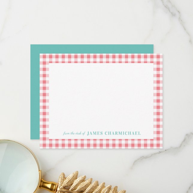 Pink Gingham Karo mit Aqua Von der Rezeption Dankeskarte (Vorderseite/Rückseite Beispiel)