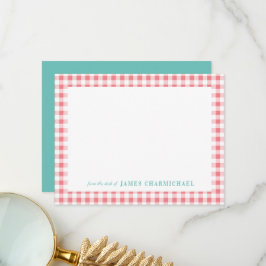 Pink Gingham Karo mit Aqua Von der Rezeption Dankeskarte