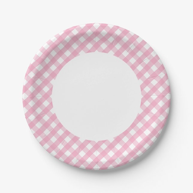 Pink Gingham Karo Muster 2 Pappteller (Vorderseite)