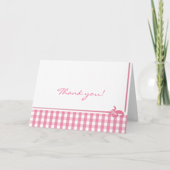 Pink Gingham Karo Pattern Dankeskarte (Vorderseite)