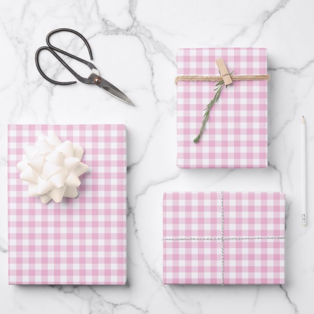 Pink Gingham Karo Pattern Geschenkpapier Set (Vorderseite)
