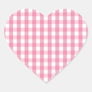Pink Gingham Karo Pattern Herz-Aufkleber