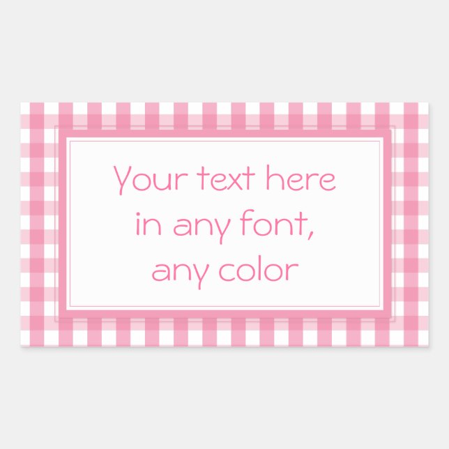 Pink Gingham Karo Pattern Rechteckiger Aufkleber (Vorderseite)