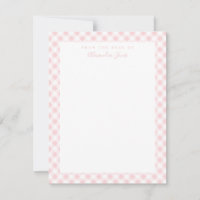 Pink Gingham Karo Personal Stationery Note Card