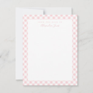 Pink Gingham Karo Personal Stationery Note Card Dankeskarte