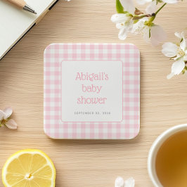 Pink Gingham Karo Rustic Girls Baby Showroom Rechteckiger Pappuntersetzer