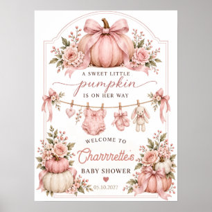 Pink Gingham Kürbis Baby Shower Anmeldeplakat Poster