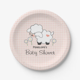 Pink Gingham Lamb Baby Girl Dusche Pappteller